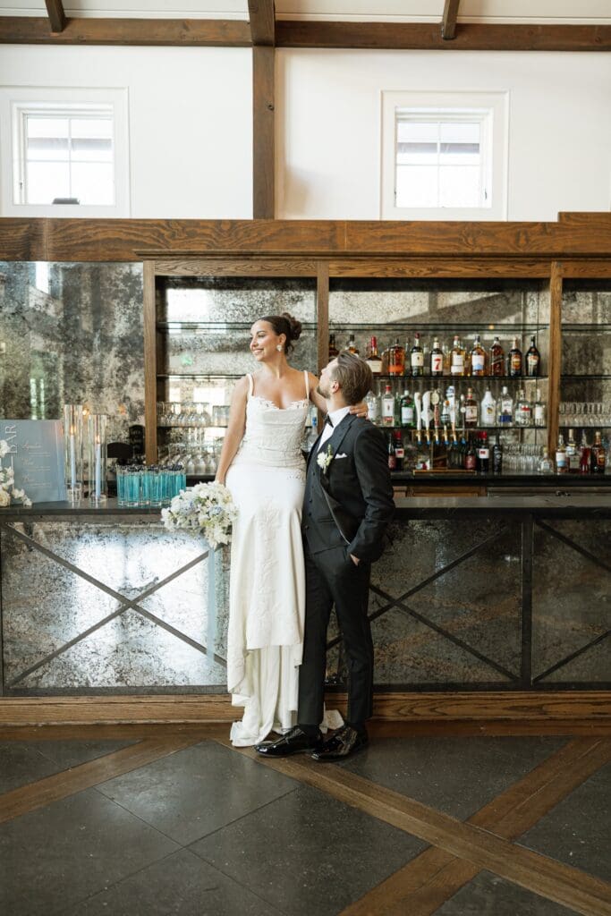 New Jersey bride and groom portrait sitting at the bar 